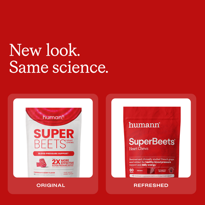 Humann SuperBeets Heart Chews, Nitric Oxide and Blood Pressure Support, Grape Seed Extract & Non-GMO Beet Root Powder Energy Supplement, Pomegranate Berry Flavor, 60 Count